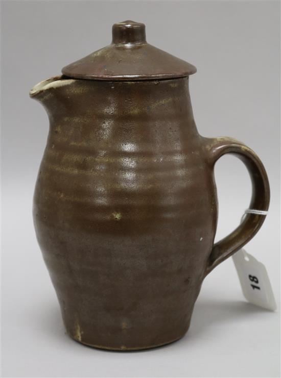 A St Ives pottery tenmoku coffee pot and cover, impressed England height 19cm
